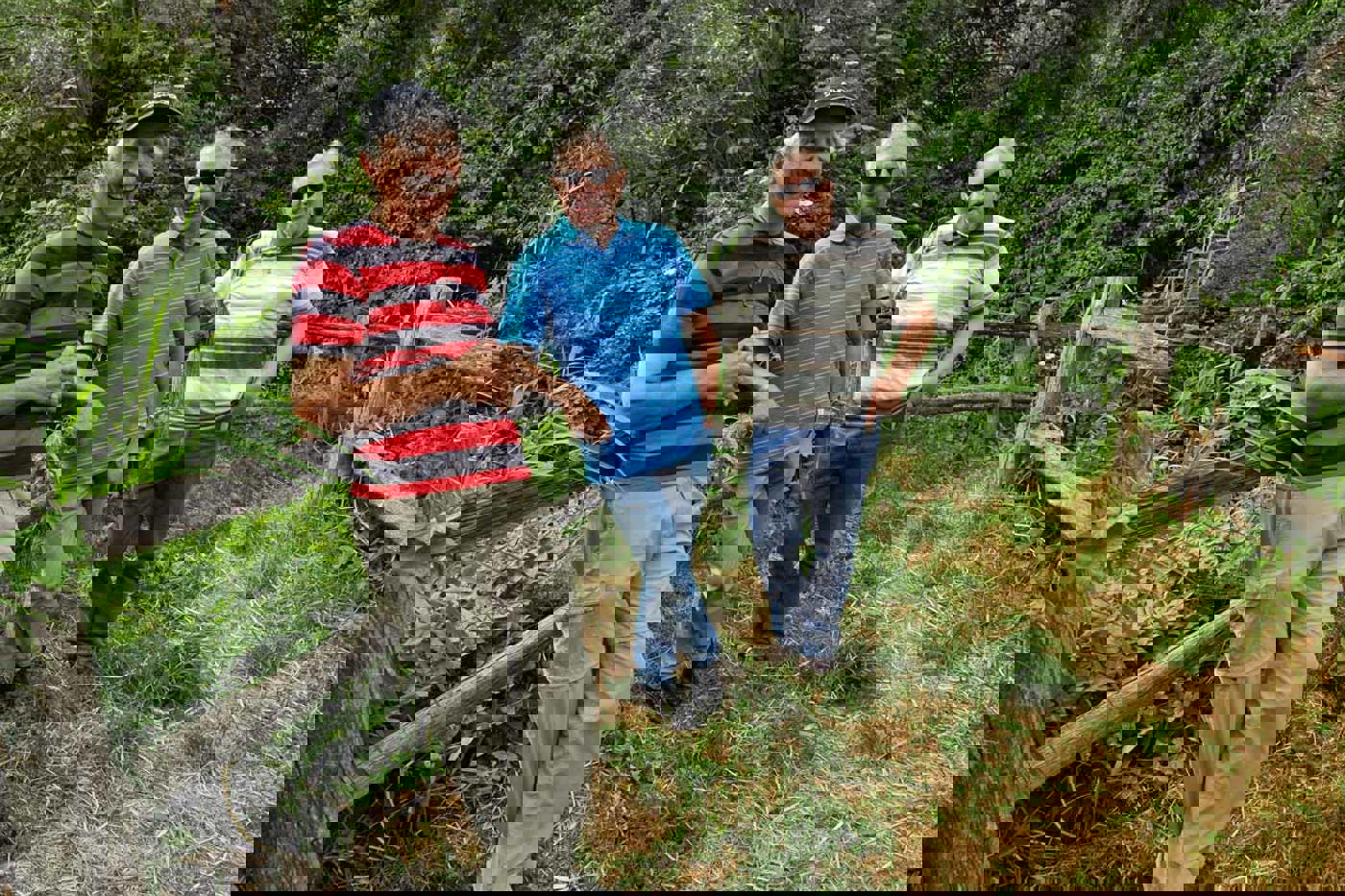 Freuen sich über die grosse Verankerung ihres Vereins in der Oberwalliser Bevölkerung (v.l.): Ruedi Salzgeber, Gabriel Wyer und der NVO-Präsident Martin Eyer. Nicht auf dem Foto sind die weiteren Vorstandsmitglieder Ursula Armbruster und Tobias Wirthner. © Peter Balwin